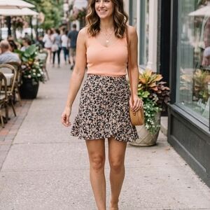 Max Studio Black Mini Skirt with Peach Floral Print
